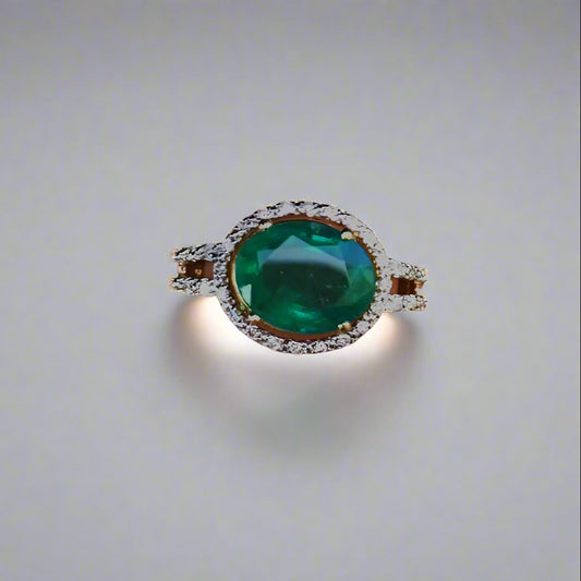 Fine Color! Colombian Emerald & Diamond Ring 14 kt