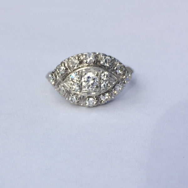 Antique! 14kt White Gold Filigree Diamond Ring