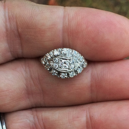 Antique! 14kt White Gold Filigree Diamond Ring