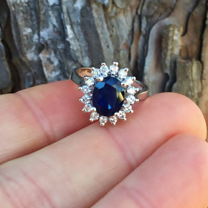 Midnight Blue Natural Sapphire & Diamond 14 kt Ring