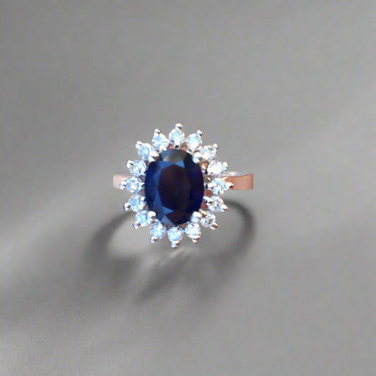 Midnight Blue Natural Sapphire & Diamond 14 kt Ring