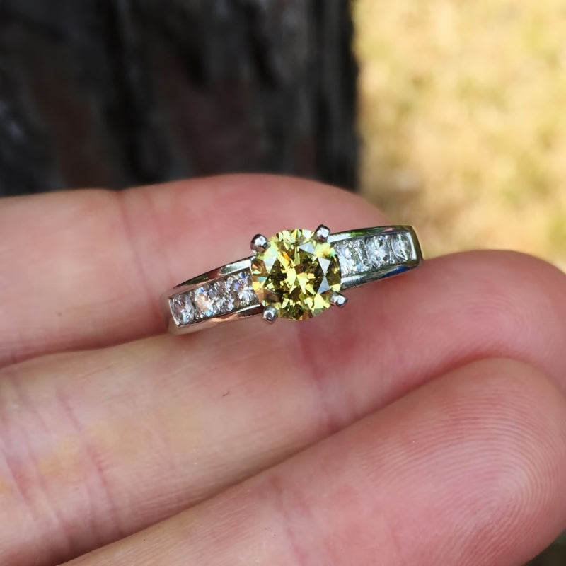 GIA! Natural 1.14 ct Fancy Deep Yellow Diamond Platinum Ring