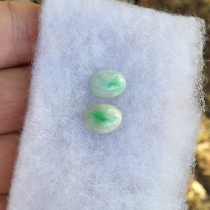 Green Spot Type A Burmese White Jadeite Cabochon Pair 10.02 Carat