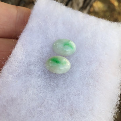 Green Spot Type A Burmese White Jadeite Cabochon Pair 10.02 Carat