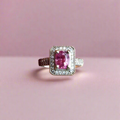 Estate Bright Pink Ceylon Sapphire Diamond 14 kt White Gold Ring