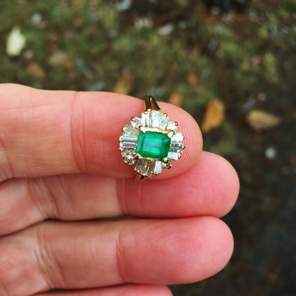 Fine Color! Colombian Emerald & Diamond Ring 14 kt