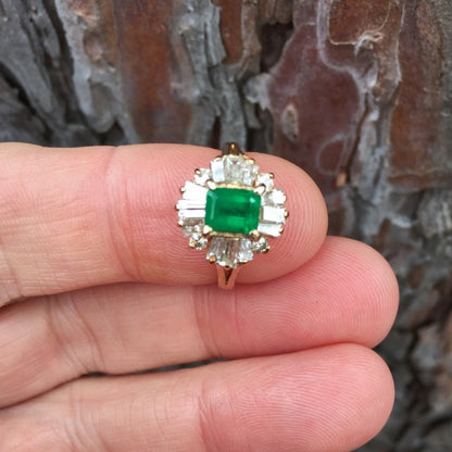 Fine Color! Colombian Emerald & Diamond Ring 14 kt