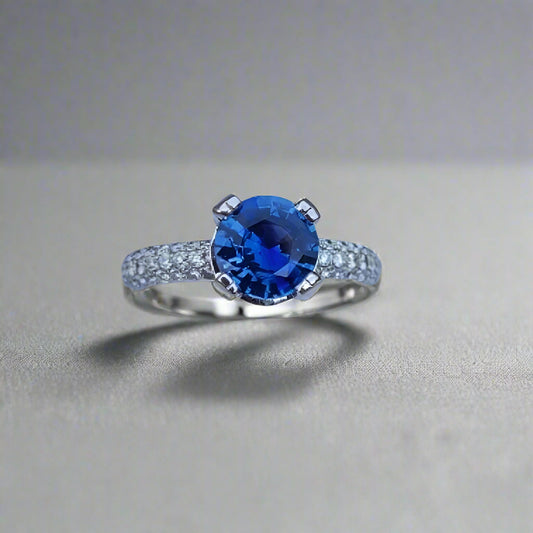 Special Color! Natural Ceylon Sapphire & Diamond 14 kt Ring