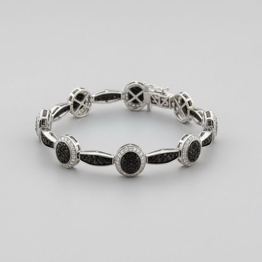 Quality 14kt White Gold Black & White Diamond Bracelet 8 Carats