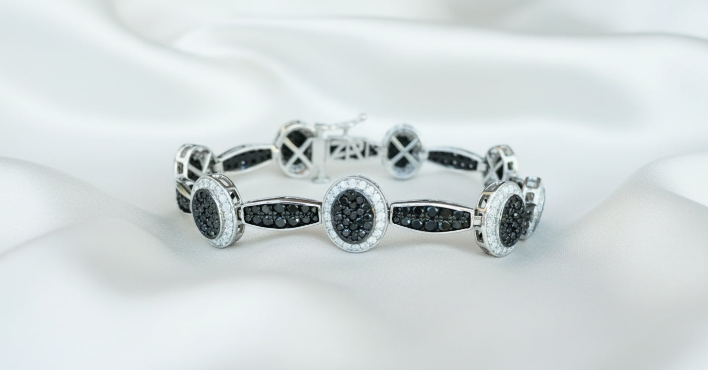Quality 14kt White Gold Black & White Diamond Bracelet 8 Carats