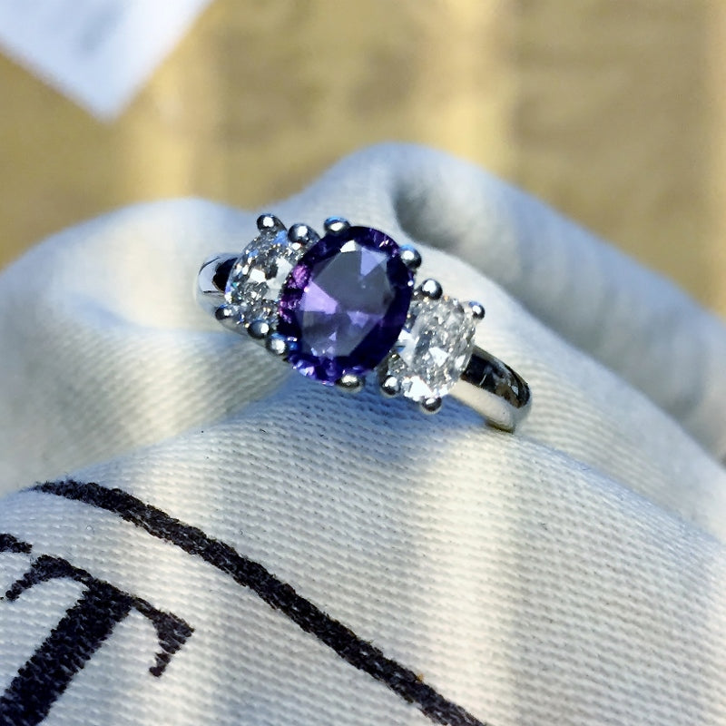 GIA Certified Natural 1.66 Carat Alexandrite Diamond Ring 14kt