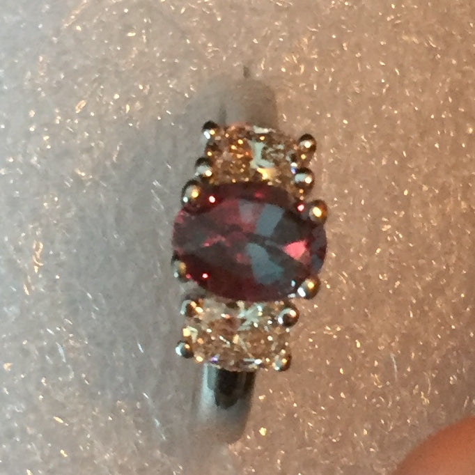 GIA Certified Natural 1.66 Carat Alexandrite Diamond Ring 14kt