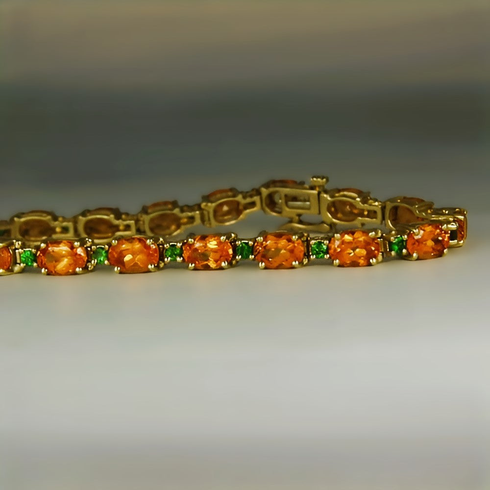 Mandarin Garnet & Tsavorite Garnet 14 kt Tennis Bracelet GL