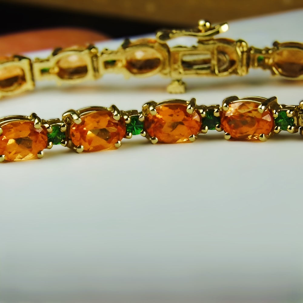 Mandarin Garnet & Tsavorite Garnet 14 kt Tennis Bracelet GL