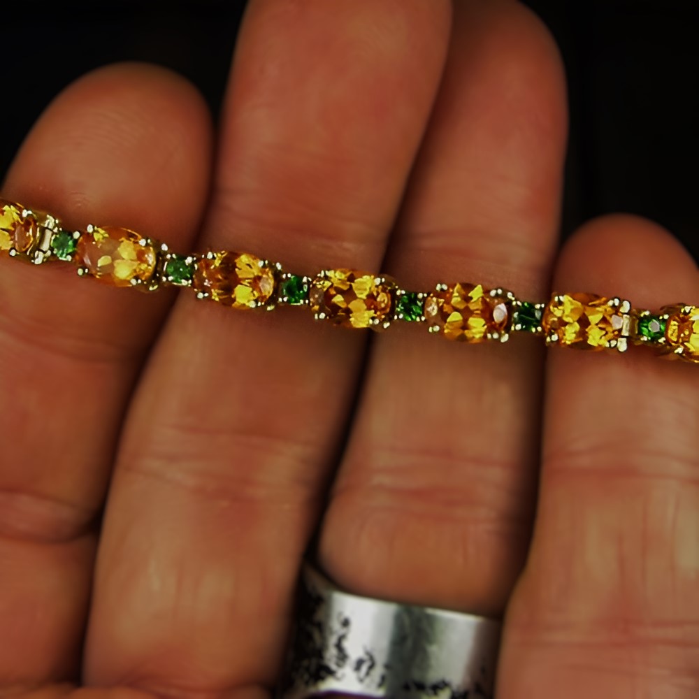 Mandarin Garnet & Tsavorite Garnet 14 kt Tennis Bracelet GL