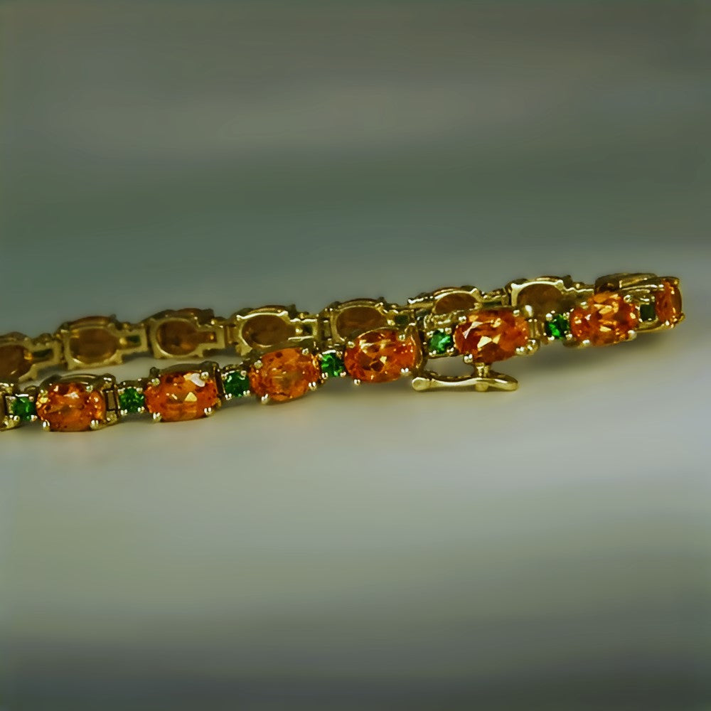 Mandarin Garnet & Tsavorite Garnet 14 kt Tennis Bracelet GL