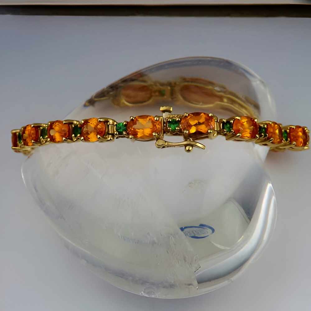 Mandarin Garnet & Tsavorite Garnet 14 kt Tennis Bracelet GL