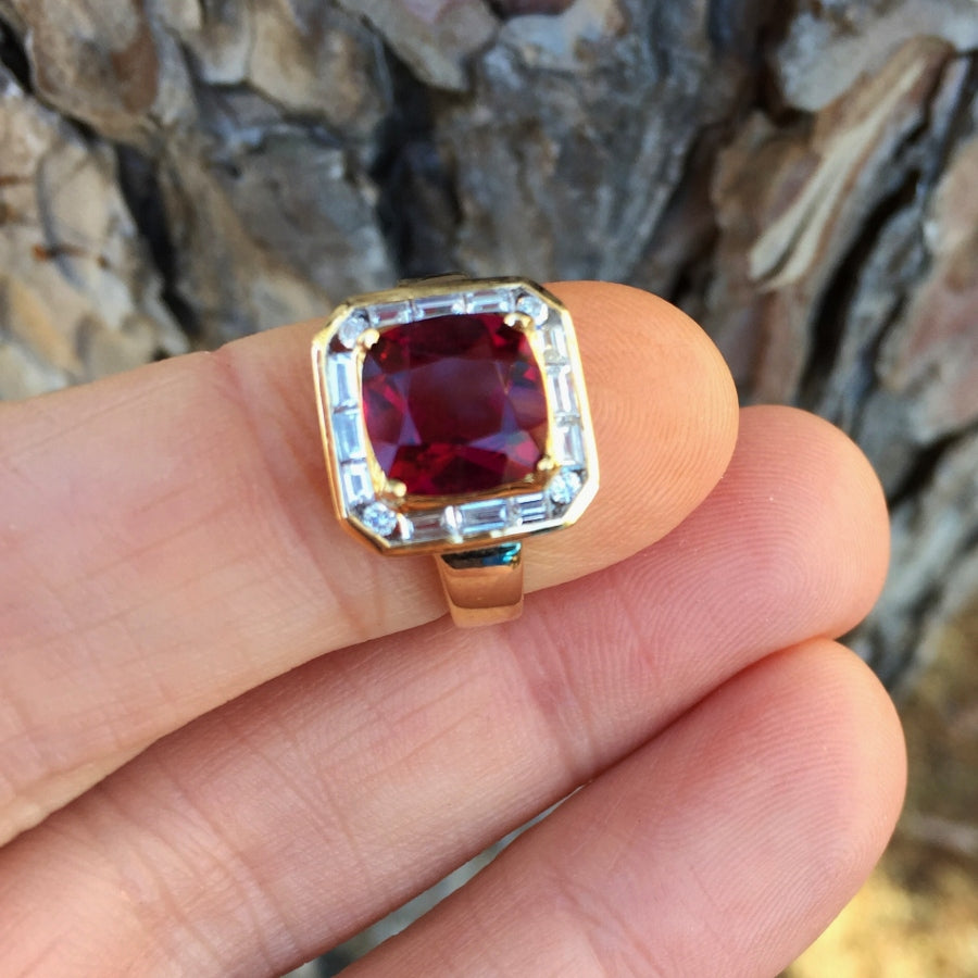 Quality! Natural Red Rubellite Tourmaline Diamond Ring 18kt