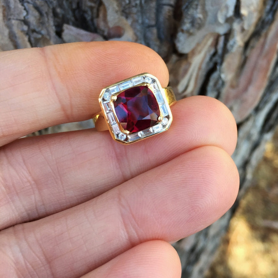 Quality! Natural Red Rubellite Tourmaline Diamond Ring 18kt