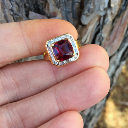 Quality! Natural Red Rubellite Tourmaline Diamond Ring 18kt