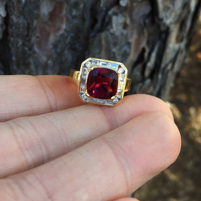 Quality! Natural Red Rubellite Tourmaline Diamond Ring 18kt